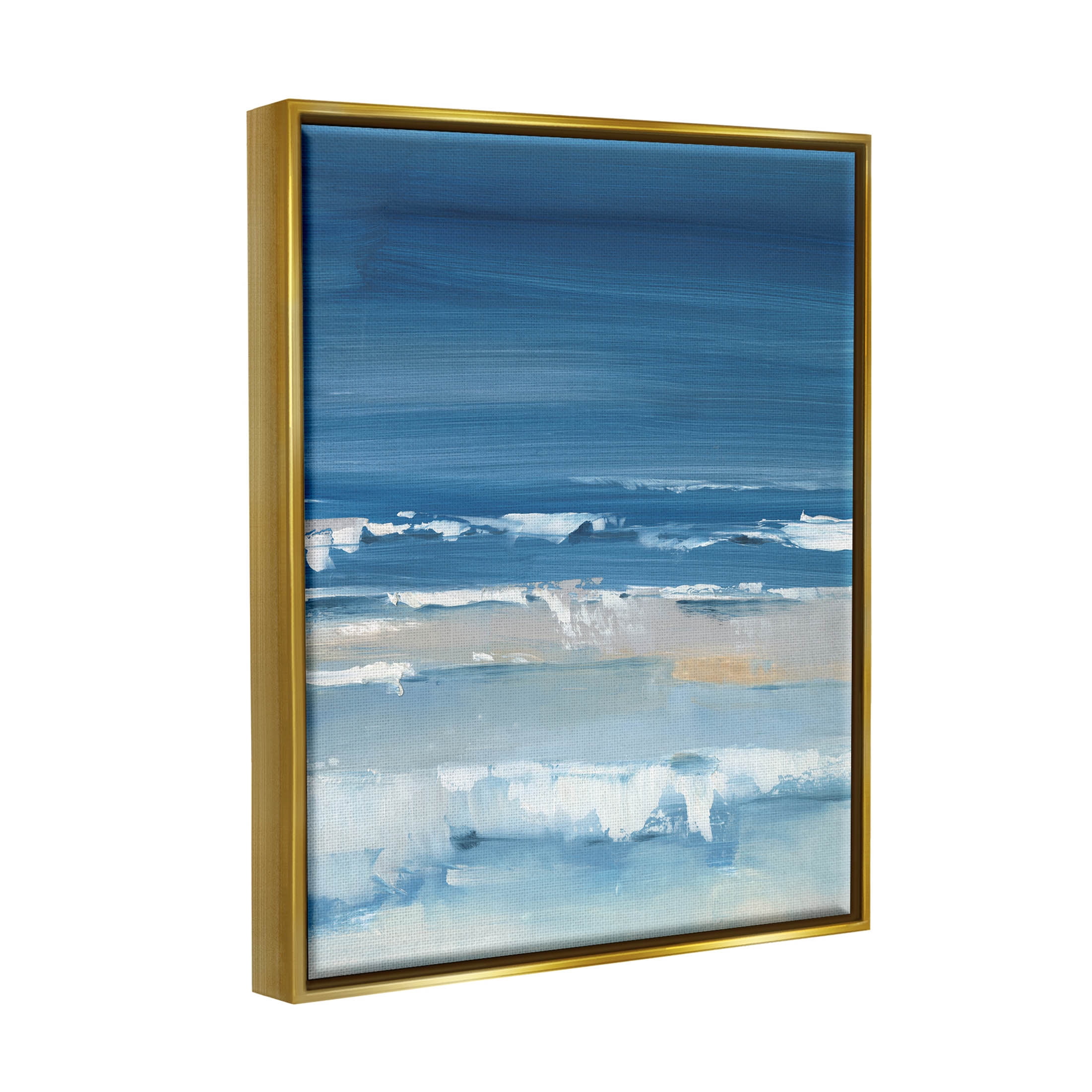 Stupell Industries Rolling Beach Waves Foamy Shoreline Painting Metallic Gold Floating Framed Canvas Print Wall Art, Design by Ethan Harper