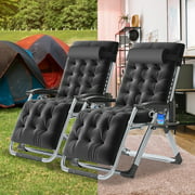 ABORON Zero Gravity Chairs Set of 2, Folding Recliner Lounge Chair, Portable Chaise with Detachable Soft Cushion, Cup Holder, Headrest