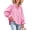 Pink, variant on Women Shirt Long Sleeved Button Up Shirt Pleated V Neck Shirt Loose Casual Fluffy Top
