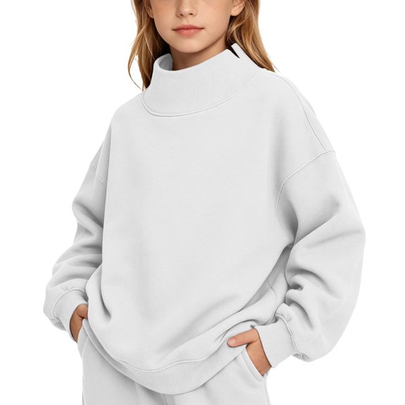 Jalioing Mock Neck Sweatshirt for Kids Casual Fashion Solid Color Long Sleeve Pullover Fall Winter Tops for Boys Girls