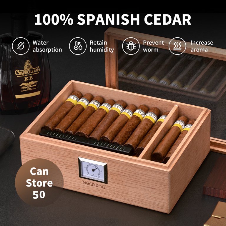 tobacco humidifier box GLENCREAG FT-2041 Classic Cigar Humidor Cabinet, 85 Counts Keeps your accessories secure Afoxsos Handmade Cigar Humidor Desktop