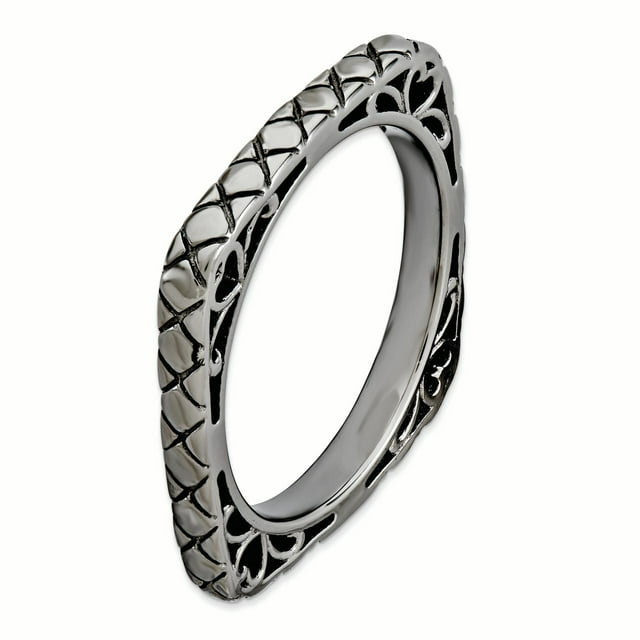 Sterling Silver Stackable Expressions Polished Black-plate Square Ring Size 7