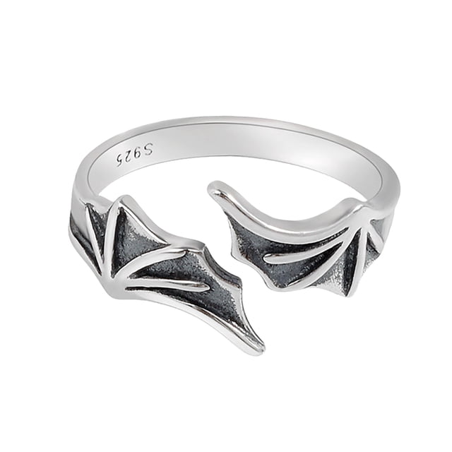Anillo ajustable con alas de murciélago. Anillo abierto exquisito. Joyería de moda para hombre y mujer. Anillo abierto ajustable.