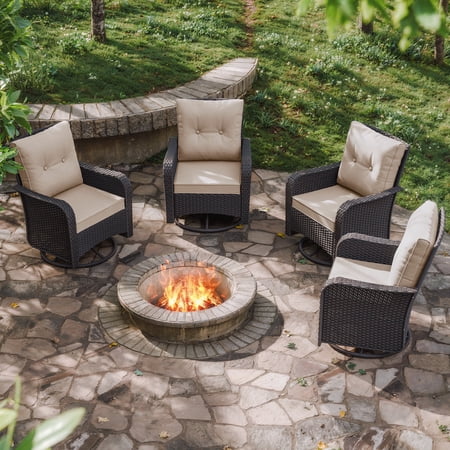 Kullavik Wicker Swivel Rocker Patio Chairs Set of 4,Swivel Rocking Chairs with Thickened Cushions,All-Weather Patio Wicker Chairs for Garden,Deck,Backyard,Khaki