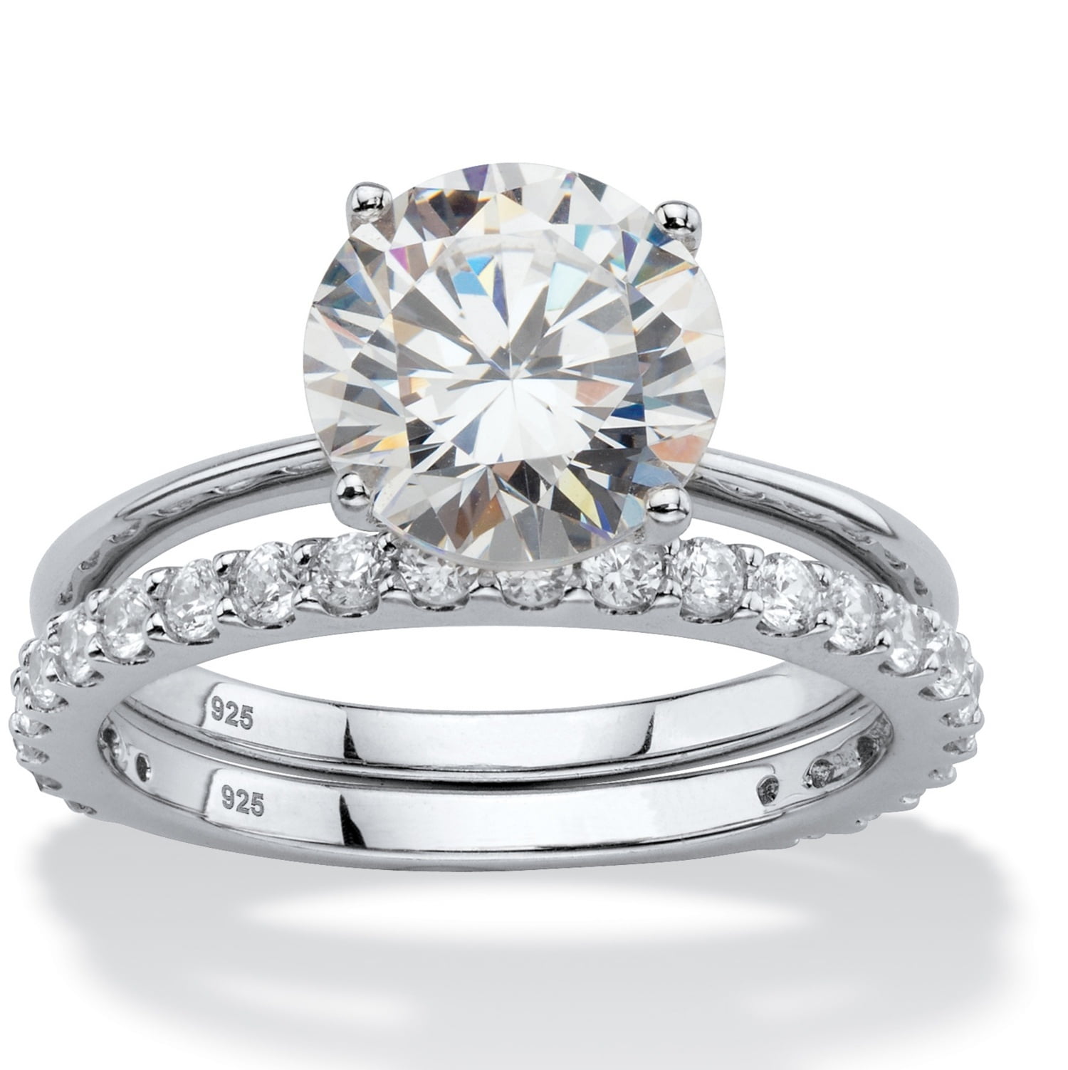 3.50 TCW Round White Cubic Zirconia 2-Piece Bridal Engagement Ring Set in Platinum over Sterling Silver by PalmBeach Jewelry