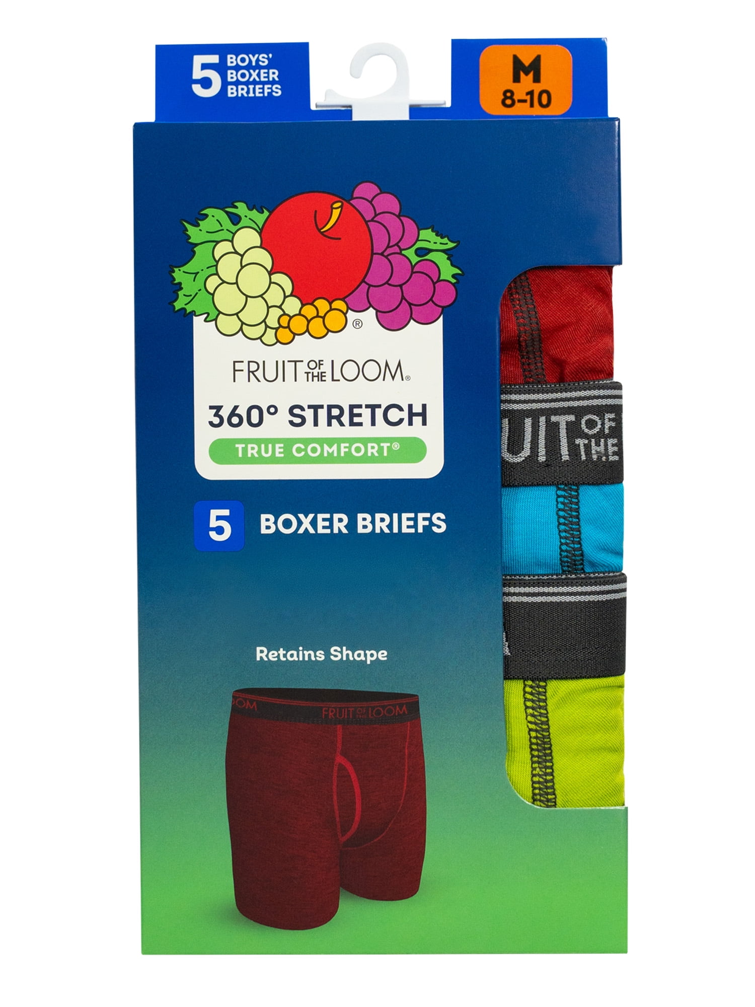 Fruit of the Loom Boys' 360 Stretch True Comfort Boxer Brief Underwear, 5-Pack, Sizes S-XL