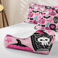 thumbnail image 4 of Homewish Halloween Pink Pumpkin Quilt Full for Girls, Bow Ghost Bat Skull Full Bedspread Sets, Pink Black, 3-Piece 1 Bedspread and 2 Pillowcases, 4 of 7