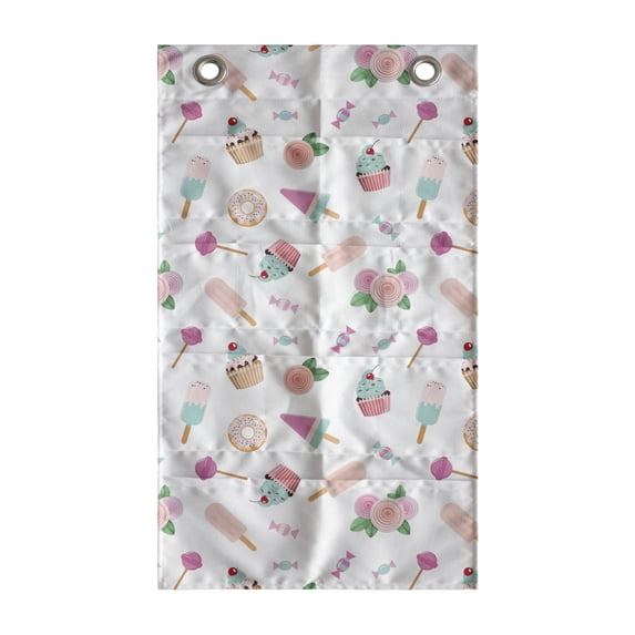 Ice Cream Hanging Pocket Organizer, Continuous Sweets Lollipop Romantic Pastel Colors, Printed Polyester Storage Bag with Pockets, 21" x 31", Blush Multicolor