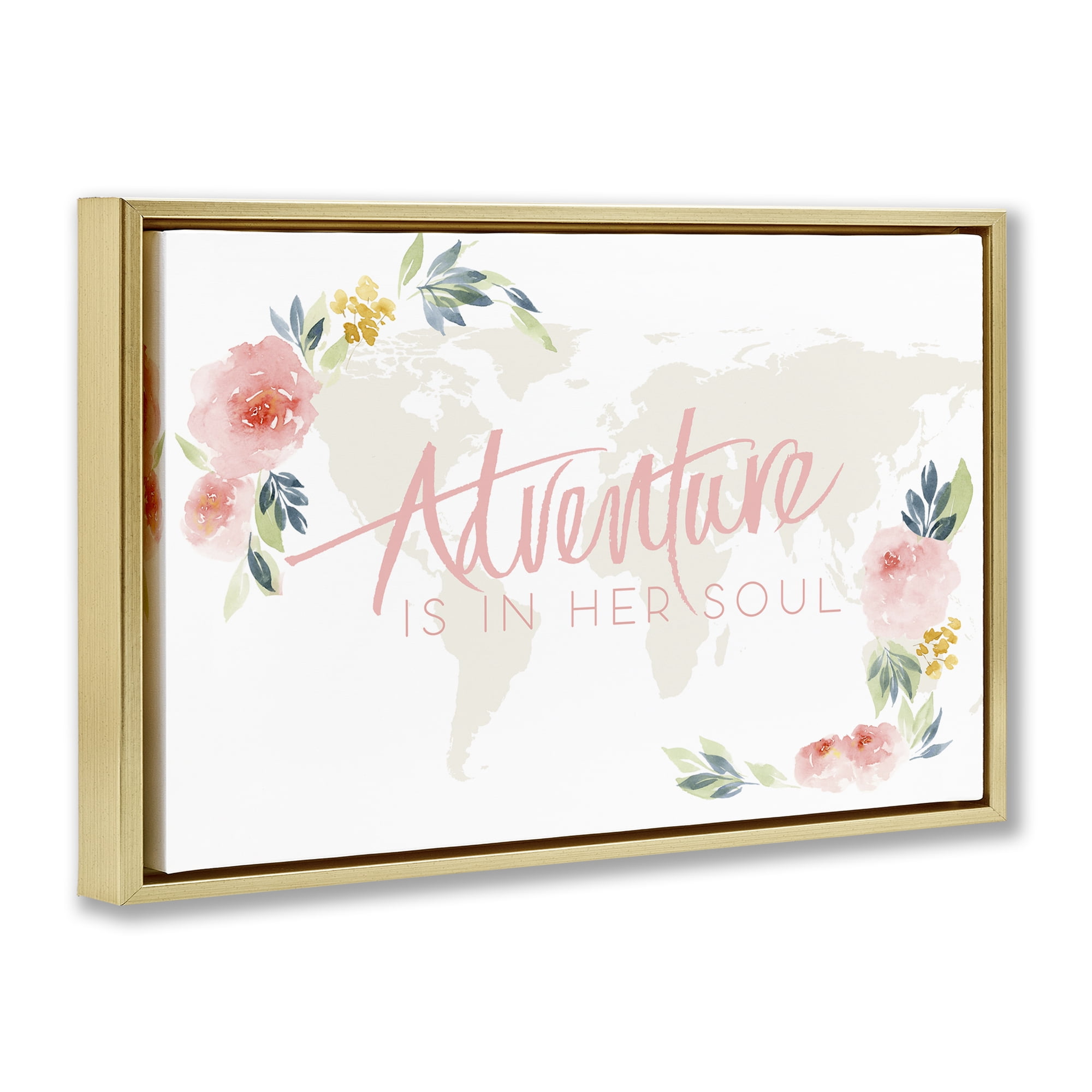 Stupell Industries Floral Girl's Adventure Plants & Flowers Painting Gold Floater Framed Canvas Art Print Wall Art, 25 x 17