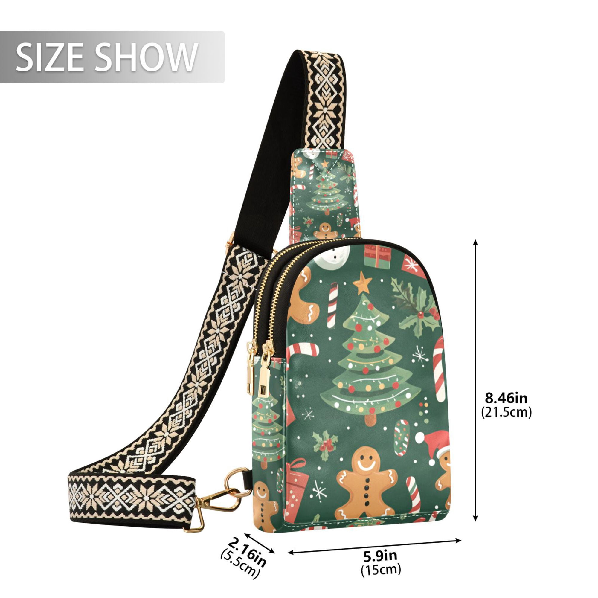 FORMRS Womens Crossbody Sling Bag Travel Daypack Shoulder Chest Backpack, Brown Christmas Gingerbread