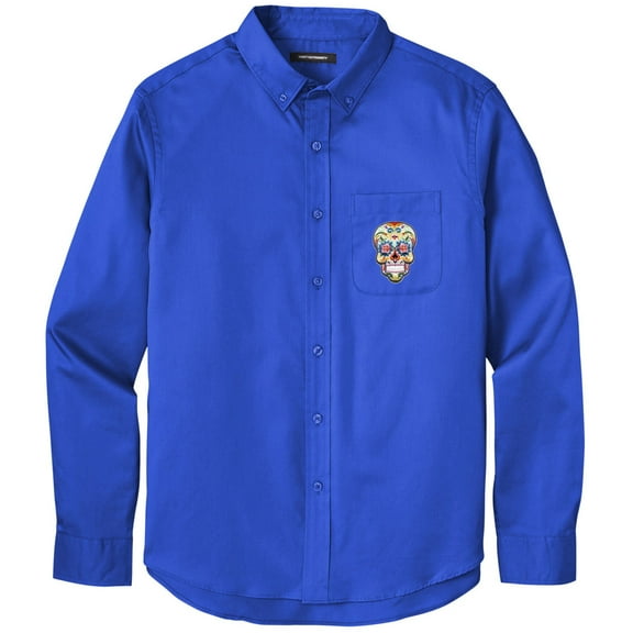 Men's SUGAR SKULL PATCH Twill Shirt with Pocket, Small Royal Blue