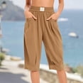 thumbnail image 2 of PWPSG Womens Elastic Waist Loose Casual Capris, Front Patch Pockets with Drawstring, Lightweight Fabric for Vacation Daily Wear Yellow M, 2 of 9