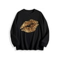 thumbnail image 2 of Leopard Lip Print Sweatshirt, Crew Neck Casual Sweatshirt For Winter & Fall, Women's Clothing, 2 of 6