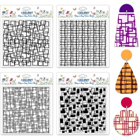 4 Pcs Graffiti Grid Polymer Clay Texture Sheets Abstract Squares Silicone Texture Stamp Seamless Pattern Modeling Pattern Pad Sheets DIY
