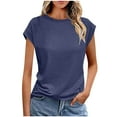 thumbnail image 3 of T Shirts for Women Clearance $5, Xunlbb Women‘s Casual Oversize Solid Round-neck Hooded Short Sleeved Lace Blouse T-shirt Top ,Women's Tops for Workout/Running/Hawaiian Beach Vacation Sky Blue 2, 3 of 6