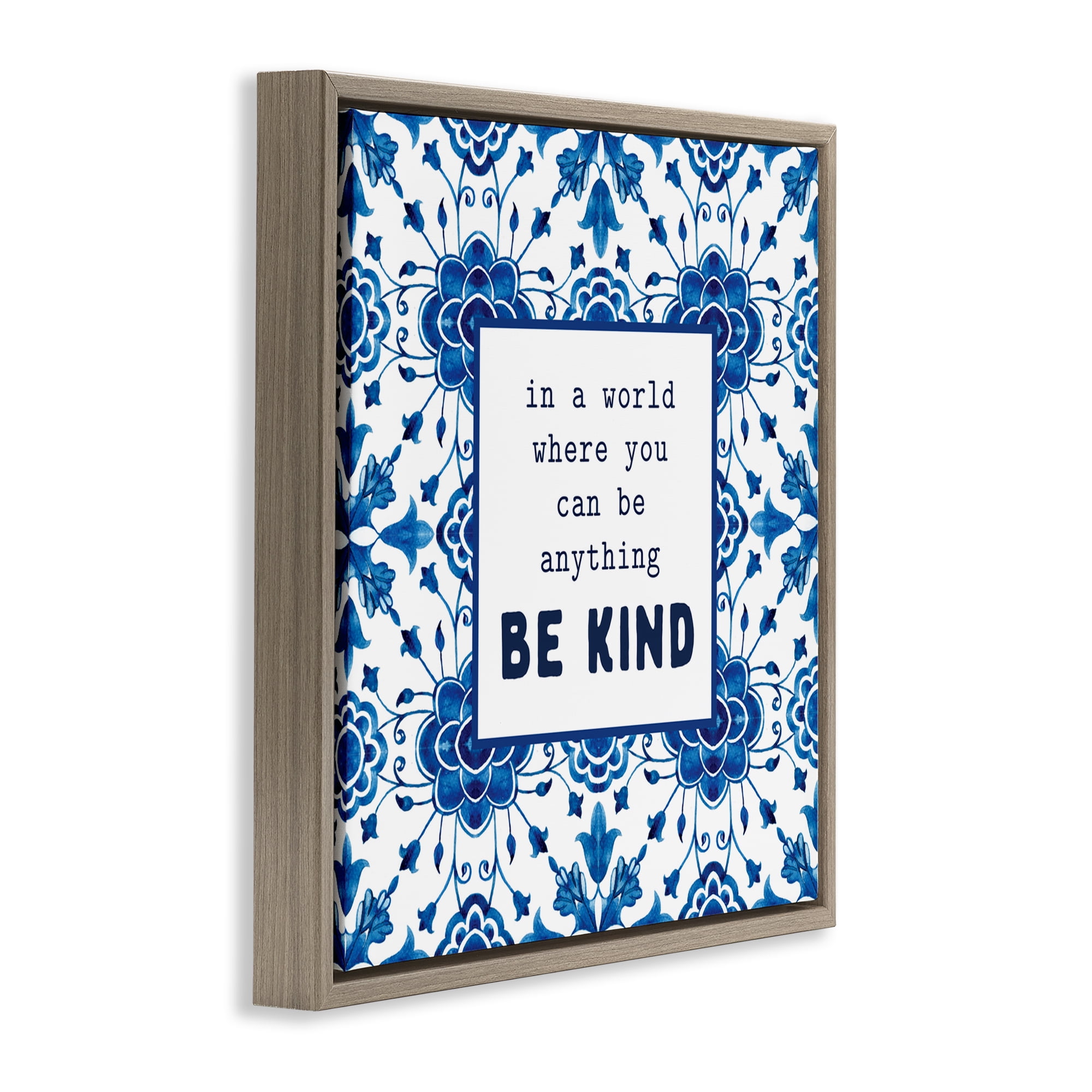 Patterned Be Kind Encouragement Brown Framed Floater Canvas Wall Art, design by Lettered and Lined