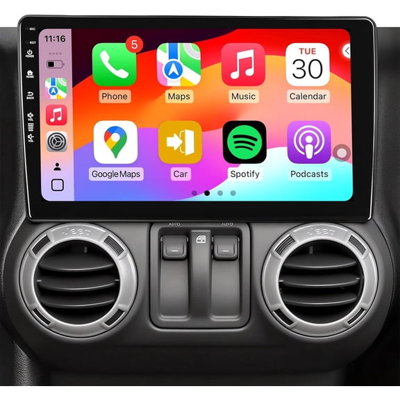 Car Radio Stereo for Jeep Wrangler JK 2007-2018 Dodge Ram 2009-2012, Android 13/ 10inch QLED IPS Touch Screen/Wireless Carplay/Android Auto/Bluetooth/GPS Navigation/WiFi/5G/1080P