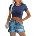 thumbnail image 2 of TODOZO Crop Tops for Women Trendy Summer Crew Neck Slim Fitted Summer Tops for Women 2025 Umbilical Top with and Pleated Round Neck T Shirt for Women Navy Xs, 2 of 9