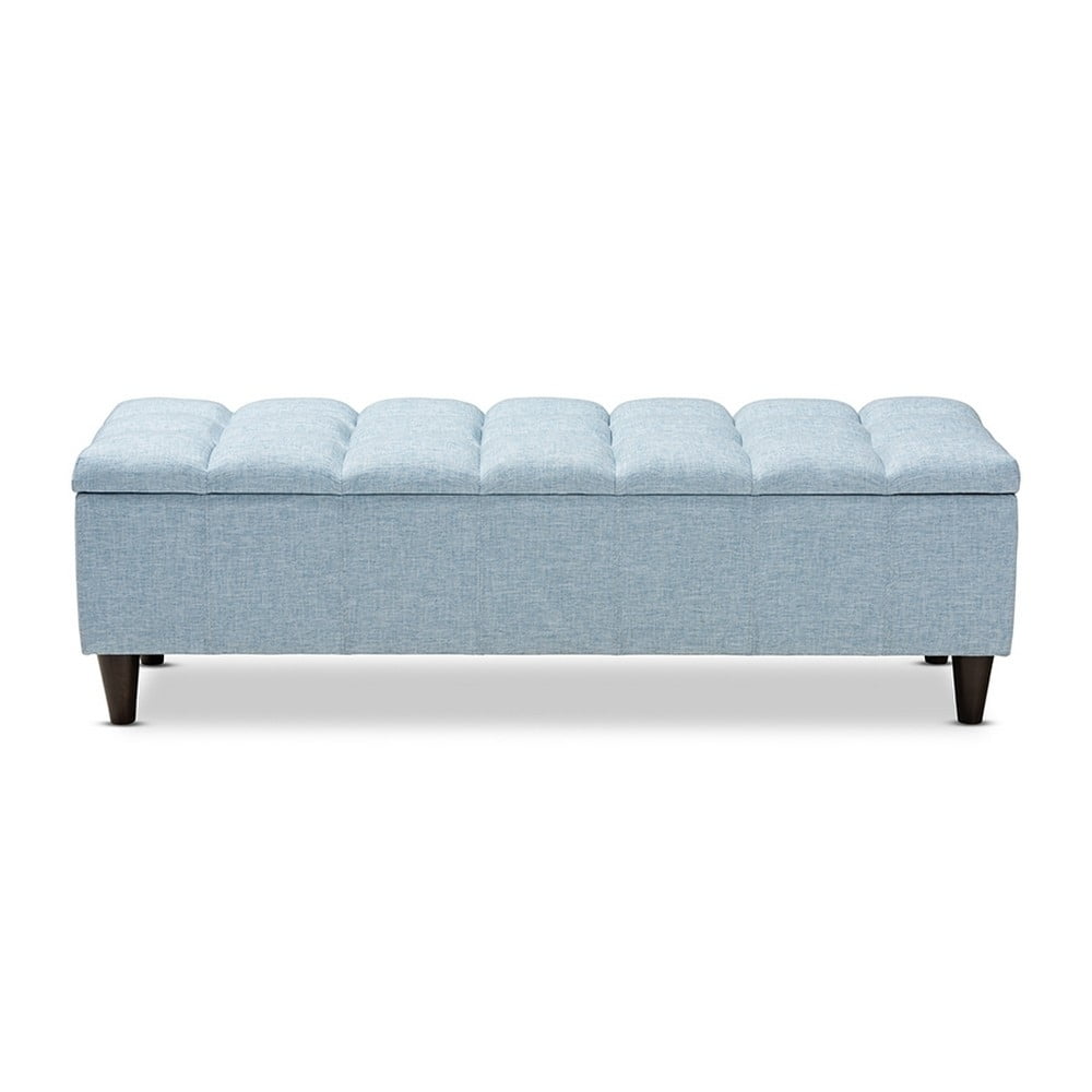 Brette Mid-Century Modern Light Blue Fabric Upholstered Wood Storage Bench Ottoman, Light Blue