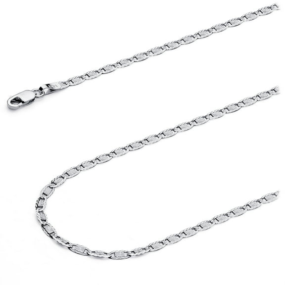Wellingsale 14k White Gold Polished Solid 2mm Valentino Star/Edge Diamond Cut Chain Necklace - 24"