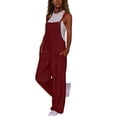 thumbnail image 7 of Sawvnm Jumpers for Women Casual Cold Shoulder Sleeveless Jumpsuit Solid Button Suspender Jumpsuits Wide Pocket Linen Ankle-length Leg Pant Jumpsuit, 7 of 7