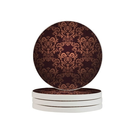 

Circular Drink Coasters Set European Classical Flower Background Beautiful Home Decor Diatomite Heat-Resistant Diatomite Protect Table Countertop
