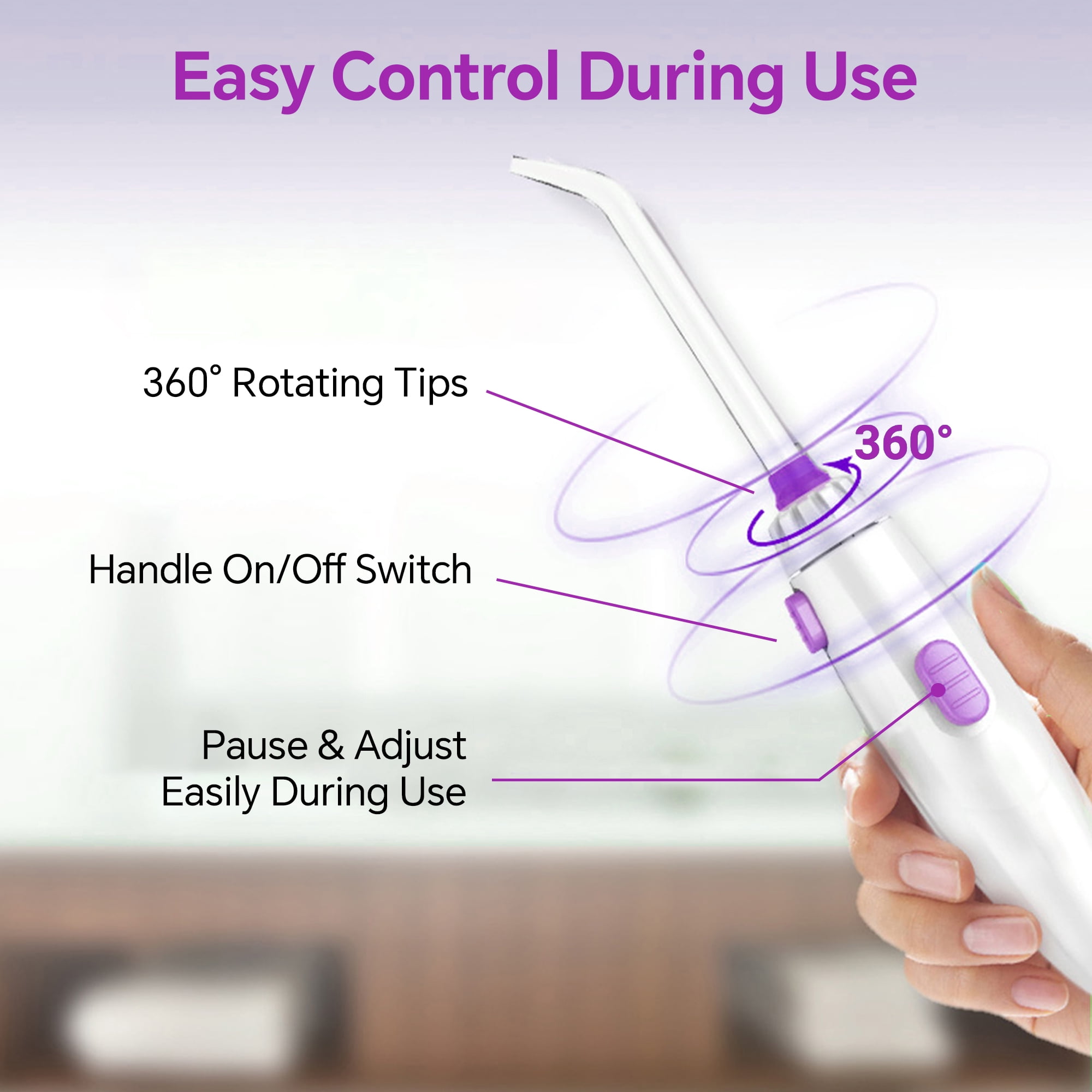 GENKENT Water Flosser for Teeth Cleaning, 800ml Large Tank Oral Irrigator for Home Use, 10 Pressure Modes with 5 Jet Tips, Purple