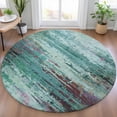 thumbnail image 5 of HomeRoots 629861 8 ft. Teal Blue Pale Aqua & Plum Abstract Washable Transitional Indoor & Outdoor Round Area Rug, 5 of 9