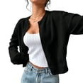thumbnail image 5 of Nestiefly Women's Cropped Cardigan Sweater Lightweight Soft Knit Long Sleeve Crew Neck Button Down Clothes Spring Fall Black L, 5 of 5
