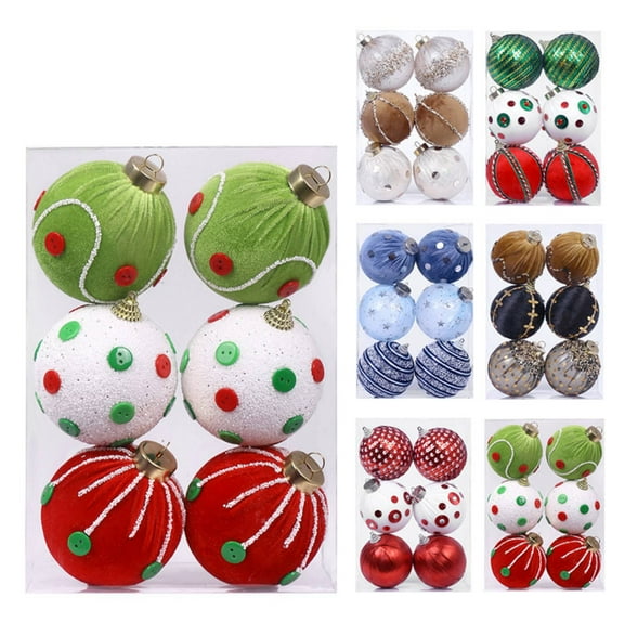 3.15 inch, Red White Green Mixed Christmas Ornaments,Shatterproof Wrap Cloth Foam Christmas Ornament Balls for Xmas Christmas Tree Decoration, 6 Count