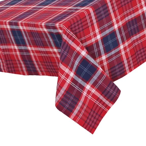 Celebrate Americana Red White & Blue Plaid Tablecloth, Fabric 70" Round