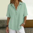 thumbnail image 7 of Womens Tops Summer Tops For Women Casual V Neck Pullover Mid Sleeve Button Down Blouses Womens T Shirts, 7 of 7