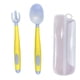 thumbnail image 1 of Sistemas de las bifurcaciones de las cucharas de los utensilios del bebé con el caso seguro del viaje, doblable resistente al calor del apretón fácil, 1 of 5