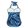 thumbnail image 2 of FKELYI V Neck Swimsuit for Women Gradient Blue Leaves Print Bikini Swimwear Polyetser Monokini Breathable Bathing Suits for Ladies Summer Swimming Surfing, L, 2 of 7