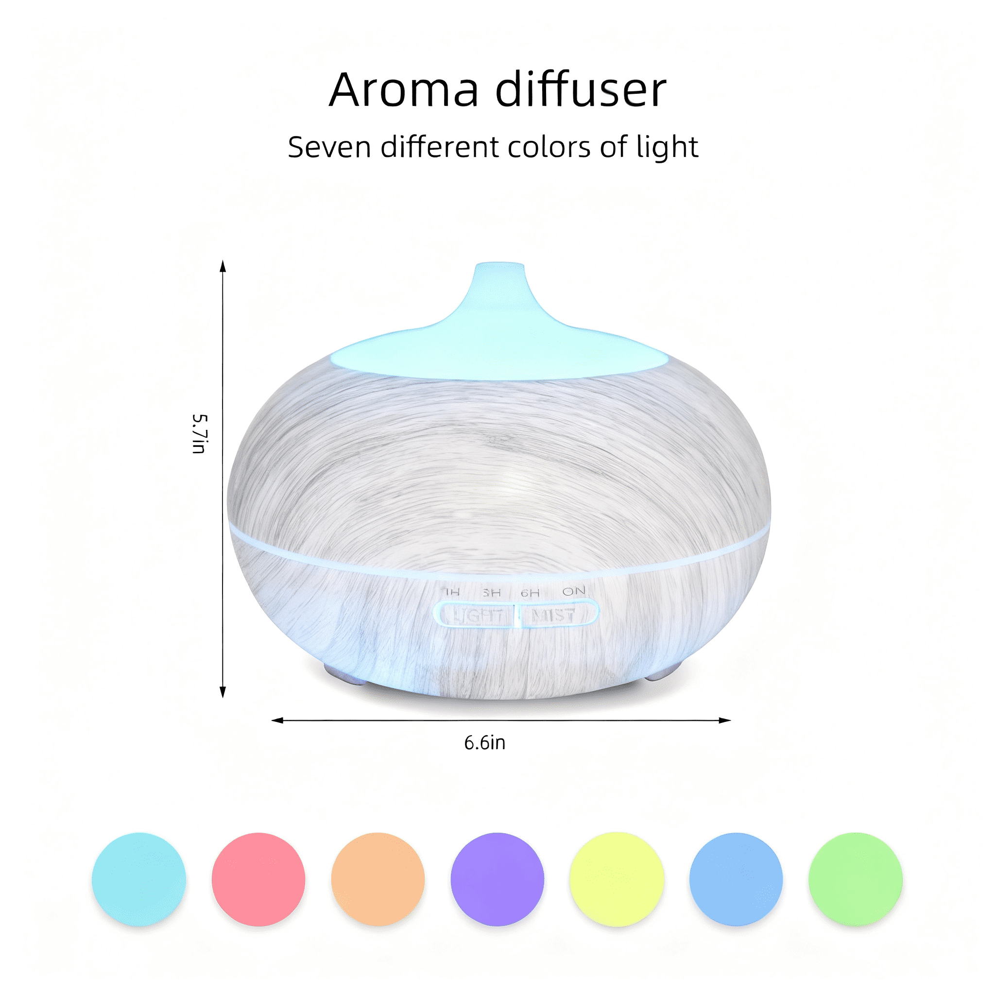 Multi Function Aromatherapy Diffuser & Humidifier Wood Grain Design, 550ml Tank, 7 LED Colors, Remote Control with 6 Essential Oils