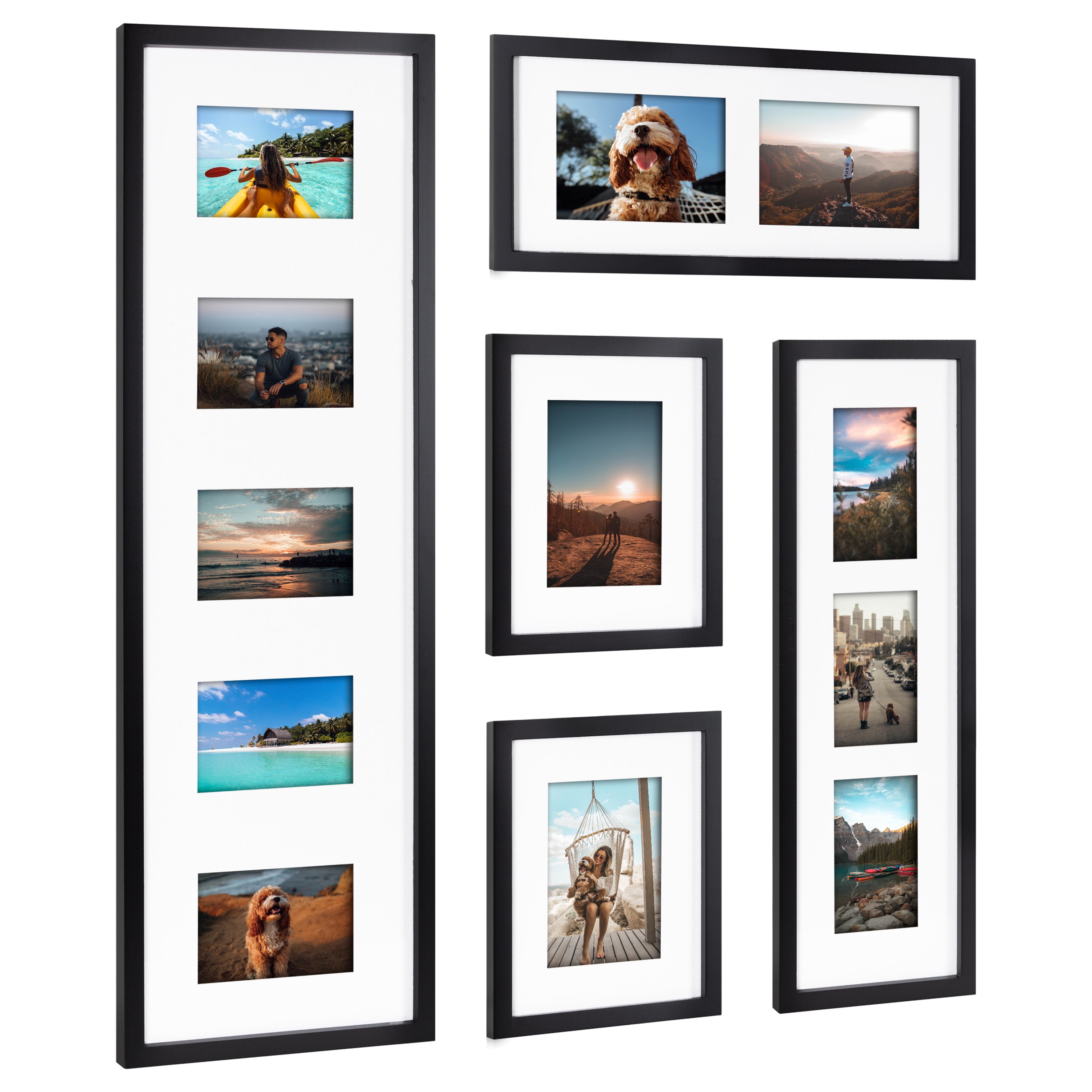 Kate and Laurel Gallery Modern Photo Collage Frame Set, Set of 5, Black, Transitional Picture Frame Collage Collection for Wall