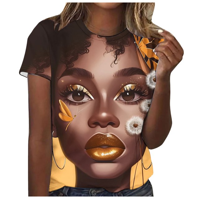 TSADFHJI Hauts pour Femmes Élégants TG Mode Décontractée Ample Imprimé Col Rond Manches Courtes T-Shirt Haut TTTG Or