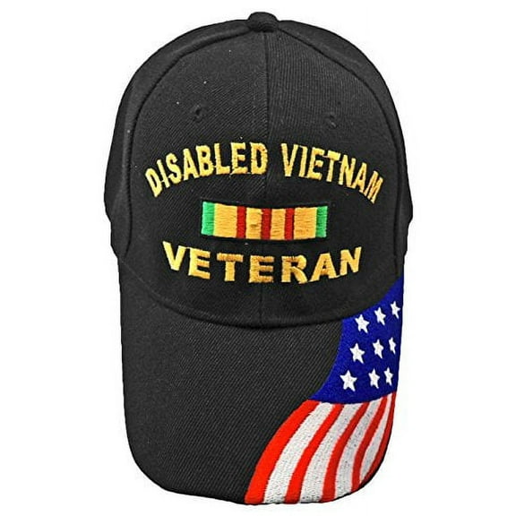 Disabled VIETNAM Veteran Baseball Cap Black Hat American Flag Army Marine Navy