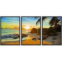 wall26 - 3 Piece Framed Canvas Wall Art - Tropical Beach at Sunset - Nature Background - Modern Home Art Stretched and Framed Ready to Hang - 24"x36"x3 BLACK