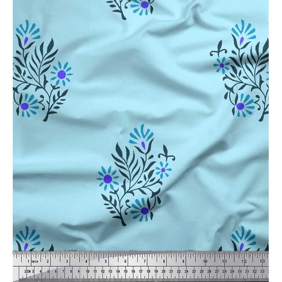 Soimoi Silk Fabric Leaves & Floral Block Fabric Prints by Yard 42 Inch Wide
