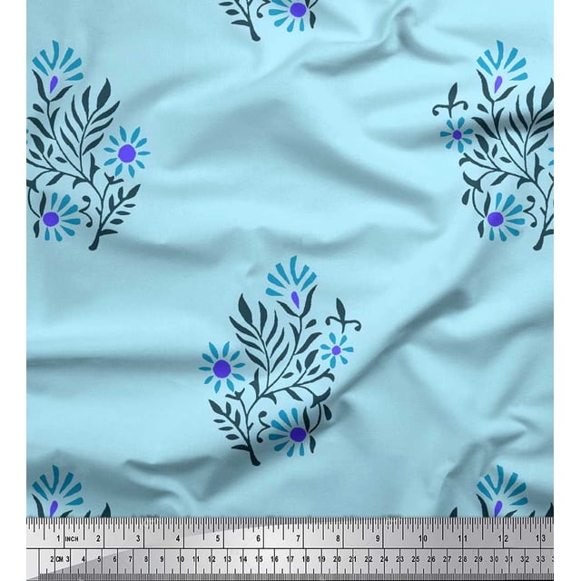 Soimoi Georgette Viscose Fabric Leaves & Floral Block Print Fabric by The Yard 42 Inch Wide