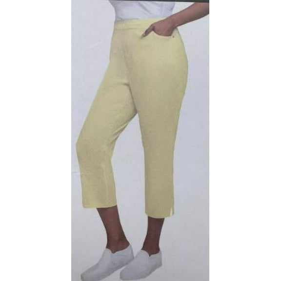 Mario Serrani Ladies' Pull-On Capri Pants, Yellow with White Stripes Large