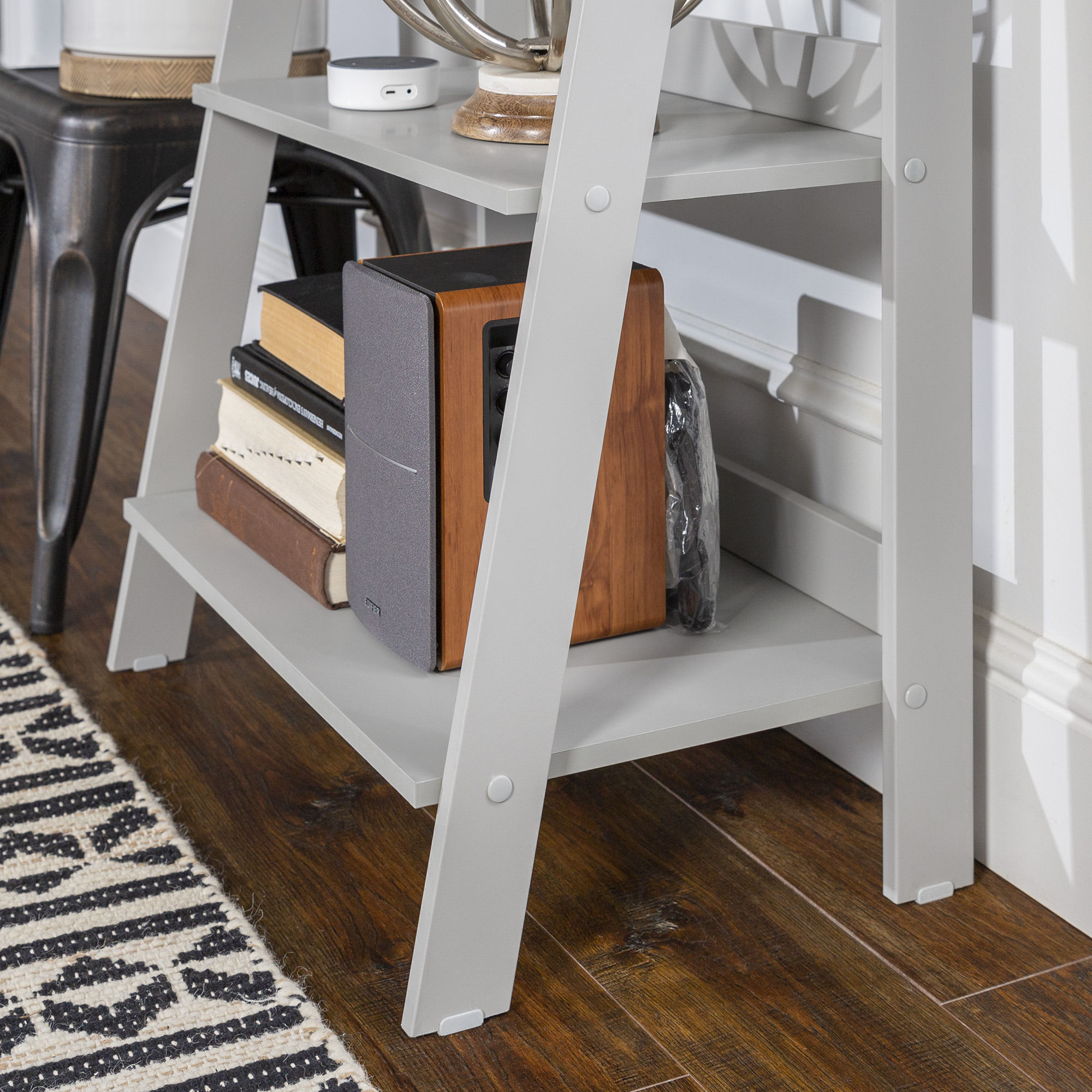 Walker Edison 4-Shelf Wood Leaning Ladder Bookshelf, Grey
