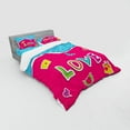 thumbnail image 3 of Love Duvet Cover Set, Valentine`s Day Themed Composition with Torn Paper Effect Romantic Cartoon Elements, Bedding Set with Shams and Fitted Sheet, 3 Sizes, by Ambesonne, 3 of 3