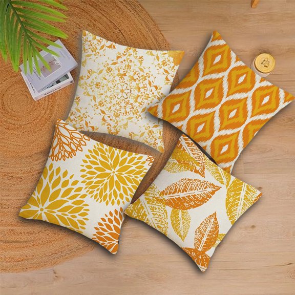 Yellow and Orange Abstract Art Modern Pillow Cover, Decorative Throw Pillows Cushion Cover for Bedroom Sofa Living Room 18 x 18 Inch