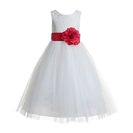 

EkidsBridal Ivory Floral Lace Heart Cutout Flower Girl Dresses Formal Wedding Lace Dresses 172T
