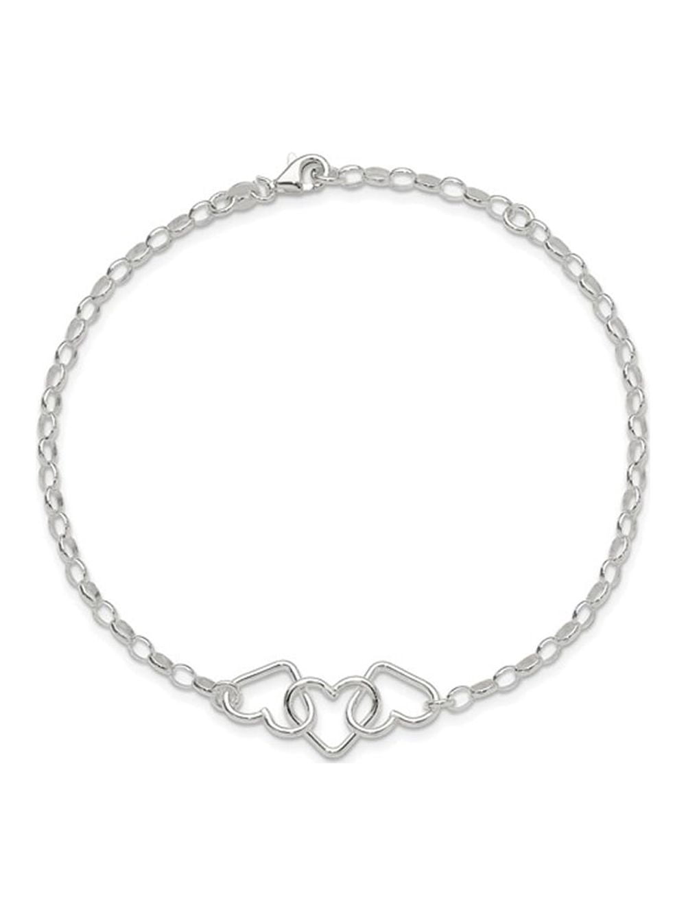 Gem & Harmony Sterling Silver Interlocking Heart Link Anklet (8 inches) for Women