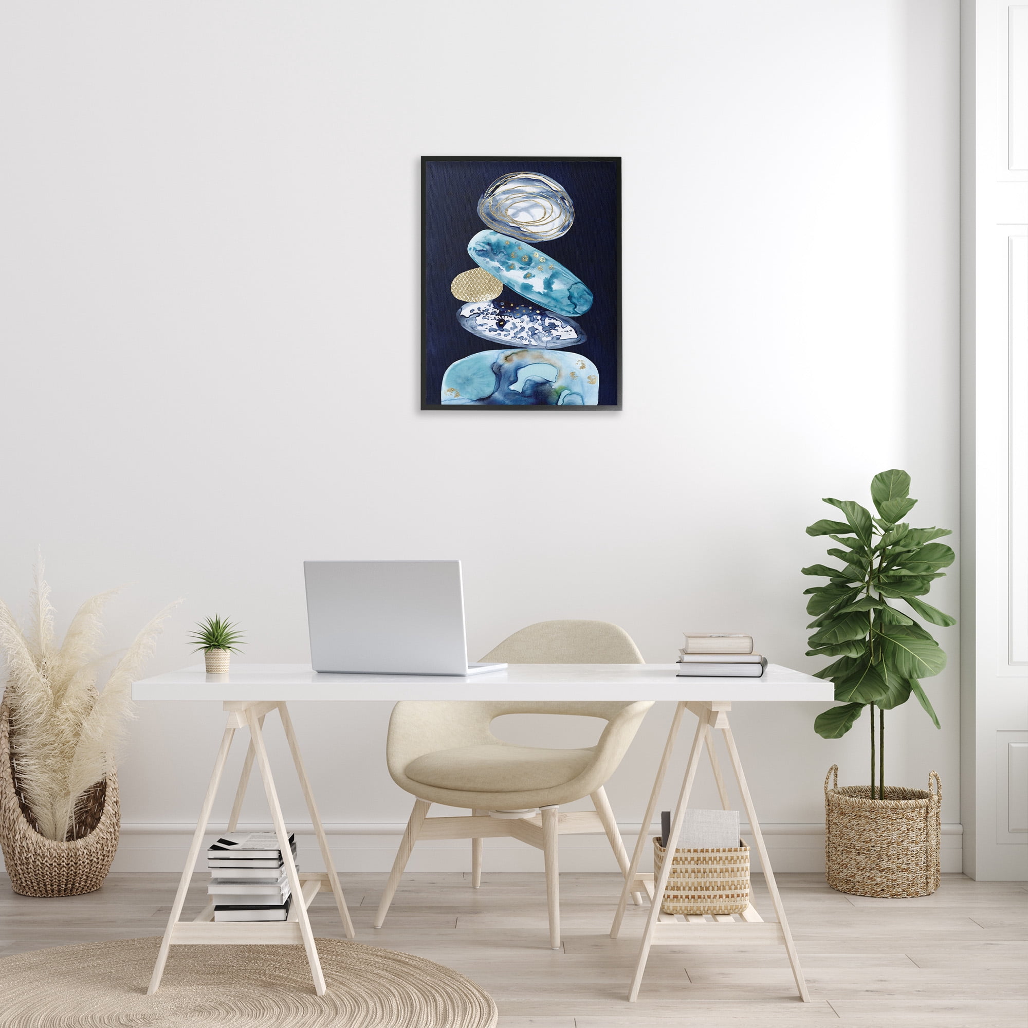 Stupell Industries Patterned Stacked Pebbles Landscape Painting Black Framed Art Print Wall Art, 24 x 30