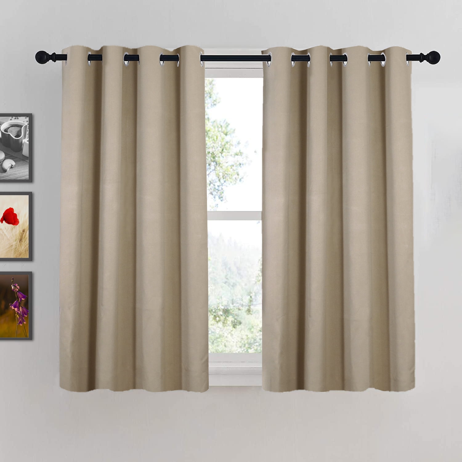 HOMEMONDE Beige Farmhouse Curtains for Living Room 63x52 Inches ...