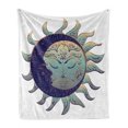 thumbnail image 1 of Magic Moon Soft Flannel Fleece Throw Blanket, Modern Sun and Crescent Design with Oriental Details, Cozy Plush for Indoor and Outdoor Use, 50" x 60", Indigo Pale Teal, by Ambesonne, 1 of 5